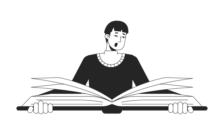 Shocked asian man reading big book  Illustration