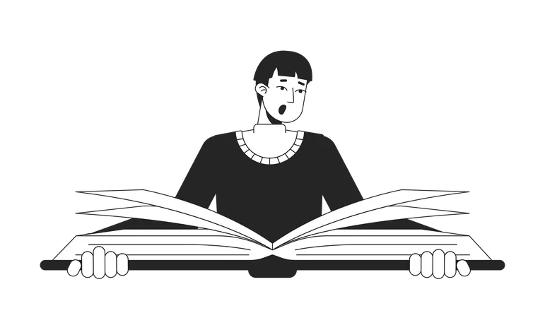 Shocked asian man reading big book  Illustration