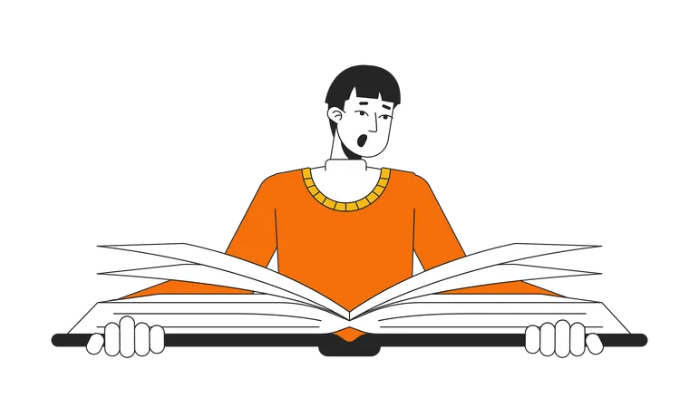 Shocked asian man reading big book  Illustration