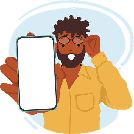 Shocked Black Man Character Displaying His Smartphone Screen  イラスト