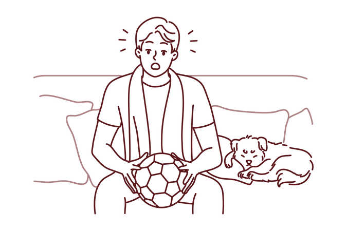 Shocked Boy with dog carrying football  イラスト