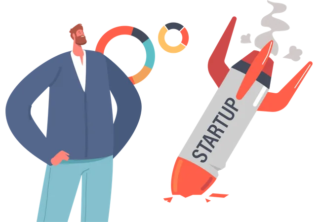 Shocked Business Man Looking Failed Startup Illustration