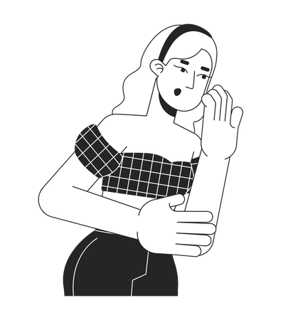 Shocked caucasian woman covering mouth with hand  Illustration