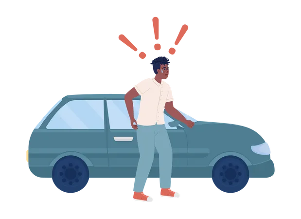 Shocked Driver Standing Near Automobile Semi Flat Color Vector Character Editable Figure Full Body Person On White Simple Cartoon Style Spot Illustration For Web Graphic Design And Animation Illustration