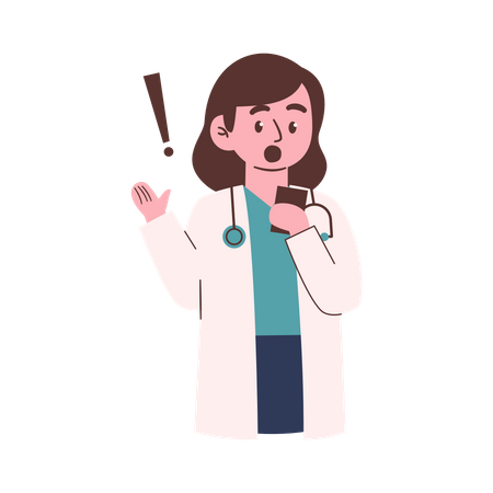 Shocked Female Doctor looking at mobile  Illustration