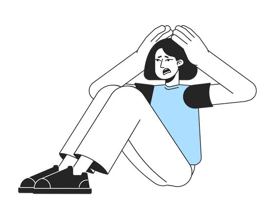 Shocked girl sitting alone  Illustration