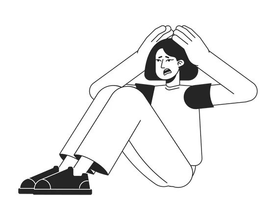 Shocked girl sitting alone  Illustration