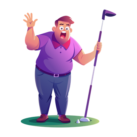 Shocked Golfer standing with golf stick  Illustration