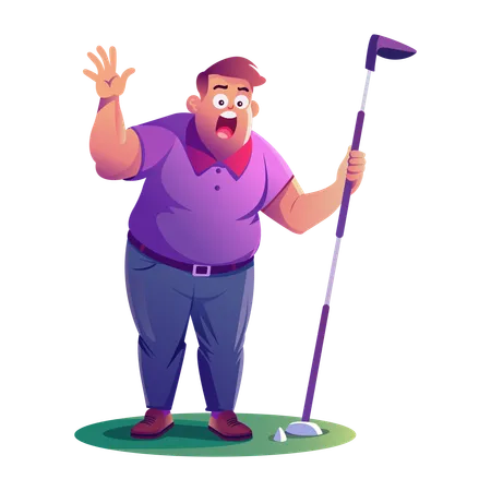 Shocked Golfer standing with golf stick  Illustration