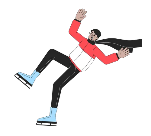 Shocked Man On Skates Falls Flat Line Color Vector Character Editable Outline Full Body Man Danger Of Falling Winter Sport Simple Cartoon Isolated Spot Illustration For Web Graphic Design Illustration