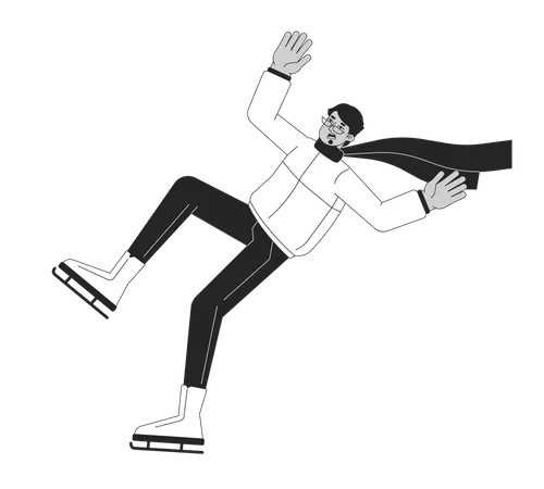 Shocked Man On Skates Falls Flat Line Black White Vector Character Editable Outline Full Body Man Danger Of Falling Winter Sport Simple Cartoon Isolated Spot Illustration For Web Graphic Design Illustration