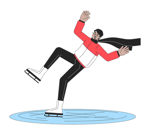 Shocked man on skates falls  Illustration