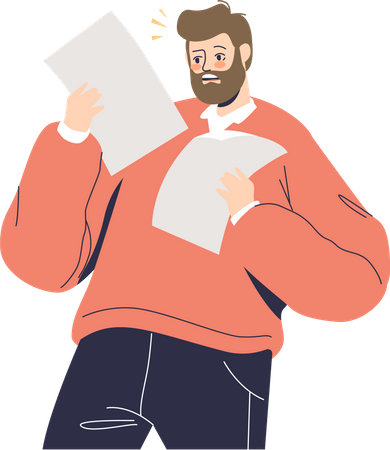 Shocked man reading paper  Illustration