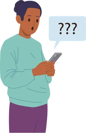 Shocked man using mobile phone message chat for communication receiving unexpected news  Illustration