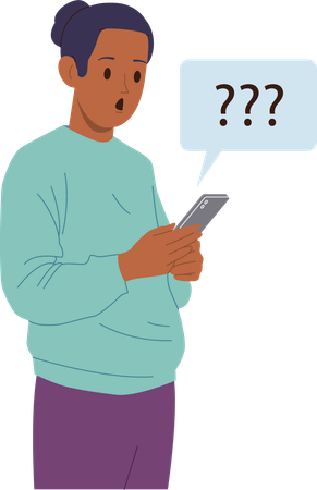 Shocked man using mobile phone message chat for communication receiving unexpected news  Illustration