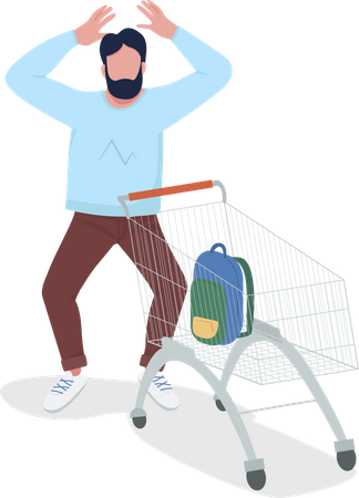 Shocked man with shopping cart Illustration