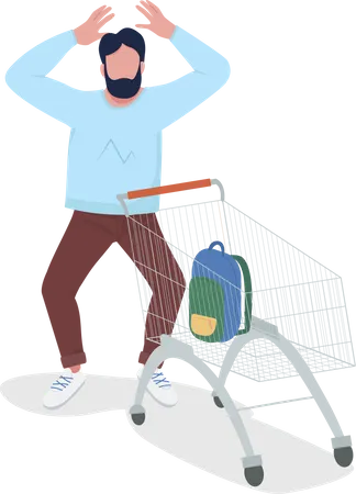 Shocked man with shopping cart Illustration