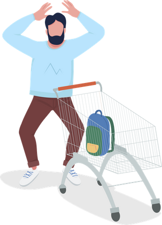 Shocked man with shopping cart  Illustration