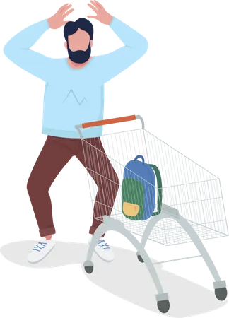 Shocked man with shopping cart  Illustration