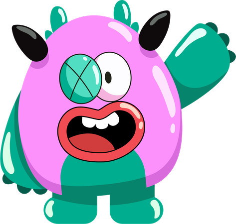 Shocked Pink and Green Monster  Illustration