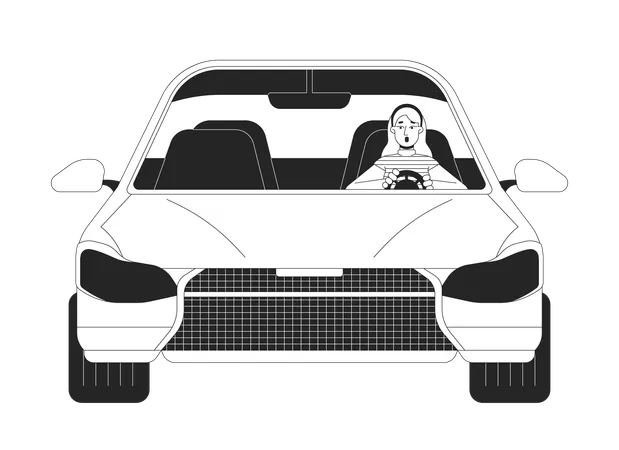 Shocked woman driving car  Illustration