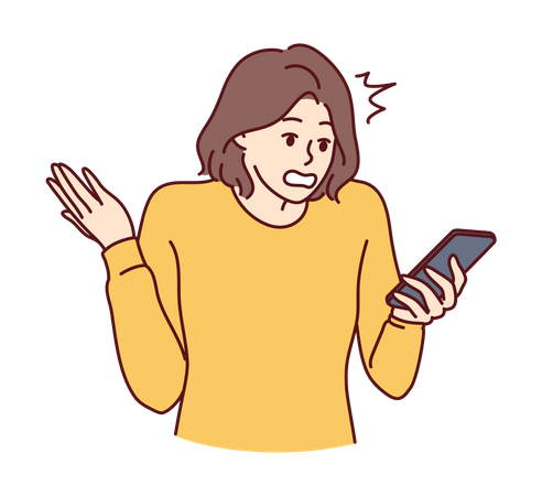 Shocked woman looking at mobile  Illustration