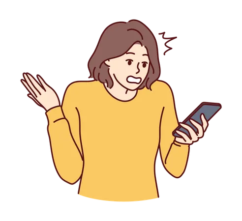 Shocked woman looking at mobile  Illustration