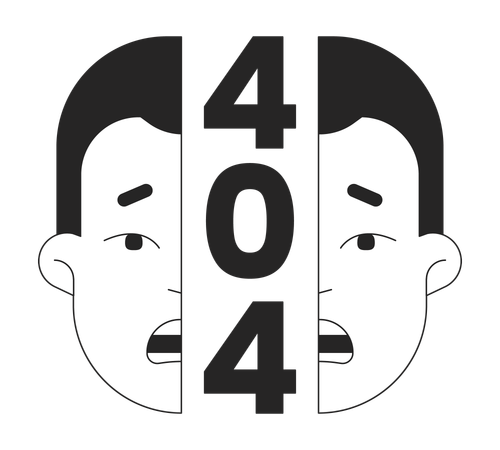 Shocking surprised split face error 404 flash message  Illustration