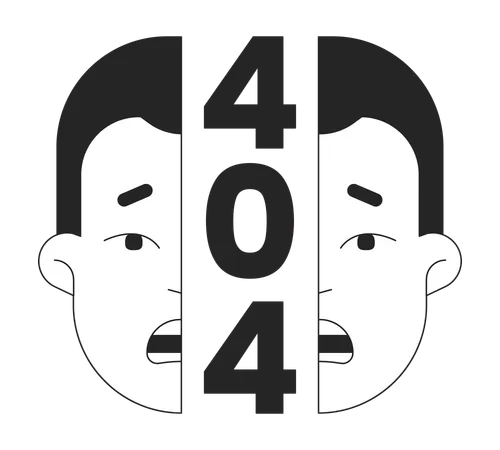 Shocking surprised split face error 404 flash message  Illustration