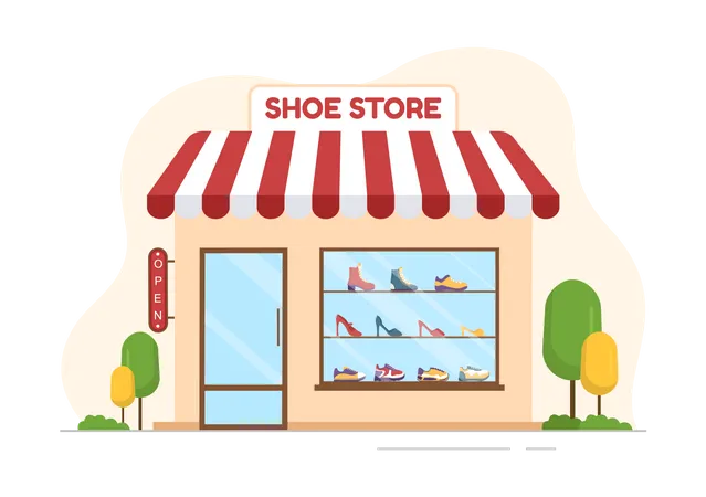 Shoe Store With New Collection Men Or Women Various Models Or Colors Of Sneakers And High Heels In Flat Cartoon Hand Drawn Templates Illustration Illustration