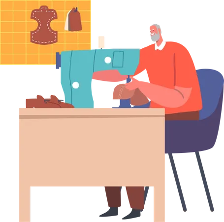 Shoemaker Create Shoe on Sewing Machine  Illustration