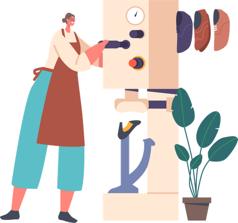 Shoemaker Making Footwear Using Special Equipment  Illustration
