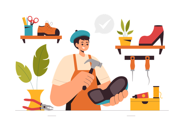 Shoemaker making shoes  Illustration