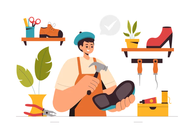 Shoemaker making shoes  Illustration