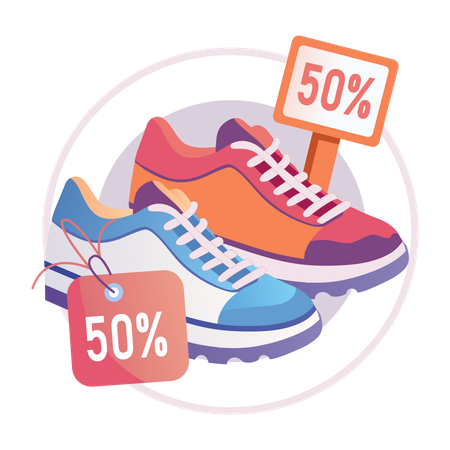 Shoes on fifty percent discount  Illustration