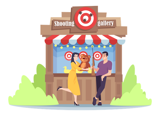 Shooting game in amusement park  Illustration