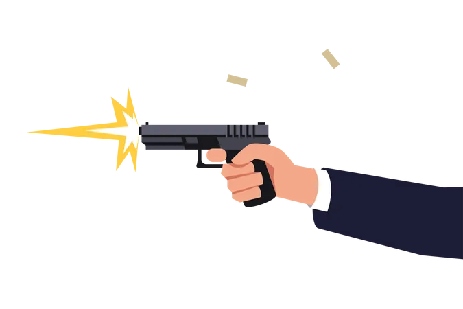 Shooting Pistol Semi Flat RGB Color Vector Illustration Special Effects Creation Process Realistic Shooting Content Filming Action Movie Isolated Cartoon Object On Blue Background 일러스트레이션
