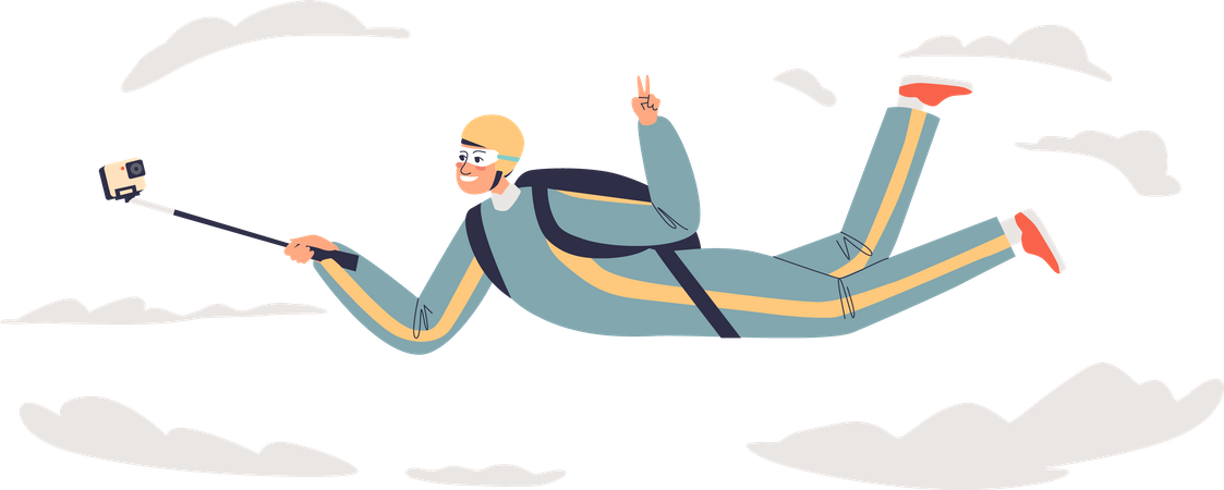 Shooting selfie while doing paragliding  Illustration