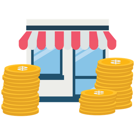 Shop and stack of coin  イラスト