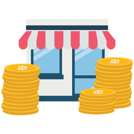 Shop and stack of coin  Illustration