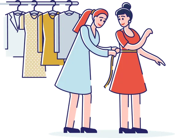 Shop assistant assisting female customer Illustration
