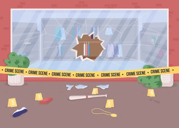 Shop burglary crime scene  Illustration