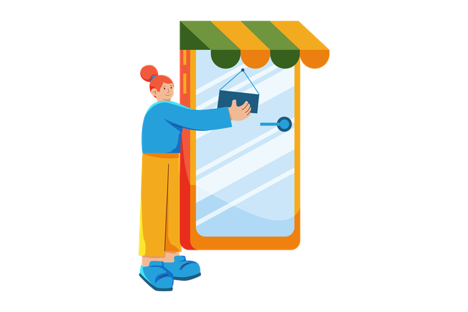 Ladeneröffnung über mobile Shopping-App  Illustration