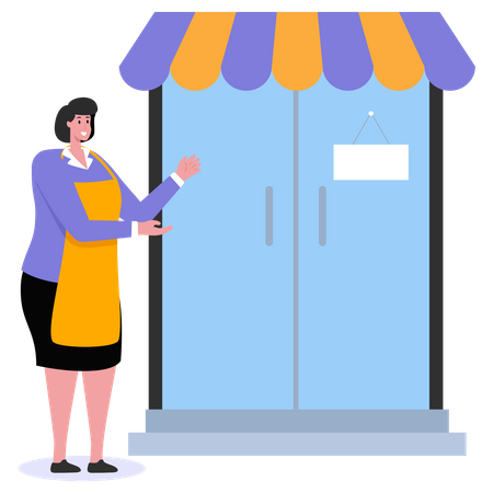 Shop owner welcoming customers  Illustration