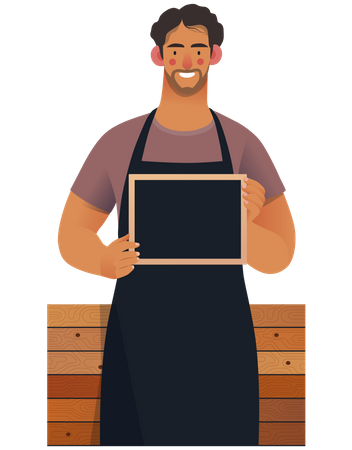 Shop Owner with black board  Illustration