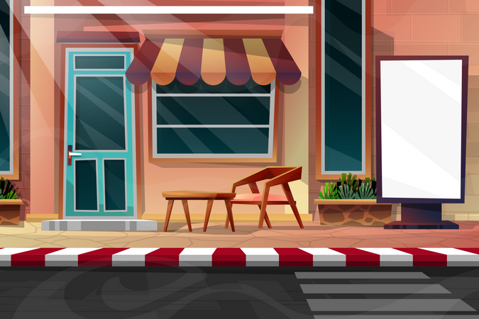 Shop with advertising board Illustration