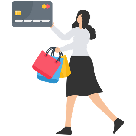 Shopaholic causing credit card debt Illustration