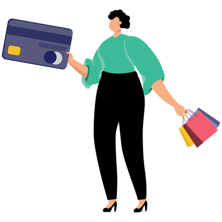 Shopaholic causing credit card debt and poverty  Illustration