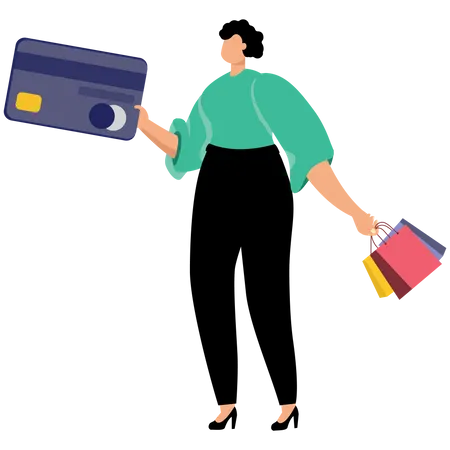 Shopaholic causing credit card debt and poverty  Illustration