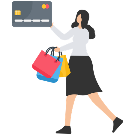 Shopaholic causing credit card debt  Illustration